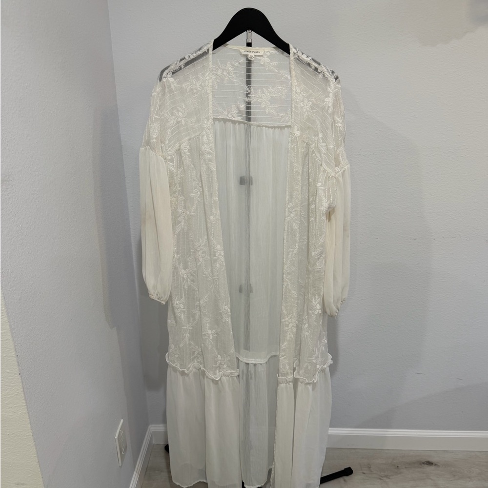 Honey Punch Ivory Sheer Embroidered Duster Robe